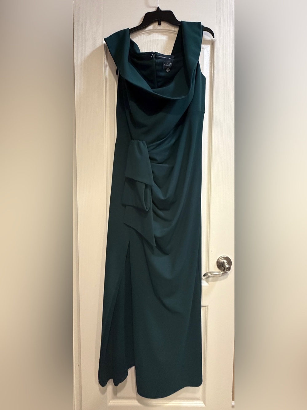 XSCAPE Plus Size Off-The-Shoulder Cascading Ruffle Scuba Gown Green 20W